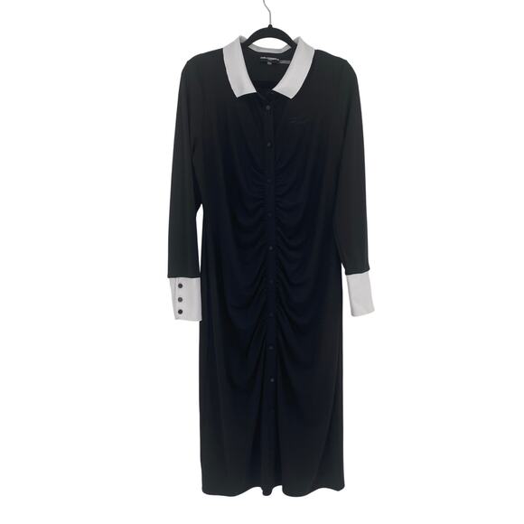 Karl Lagerfeld Paris Womens Black & White Ruched Sport Dress with Collar Size 14 - Picture 4 of 13
